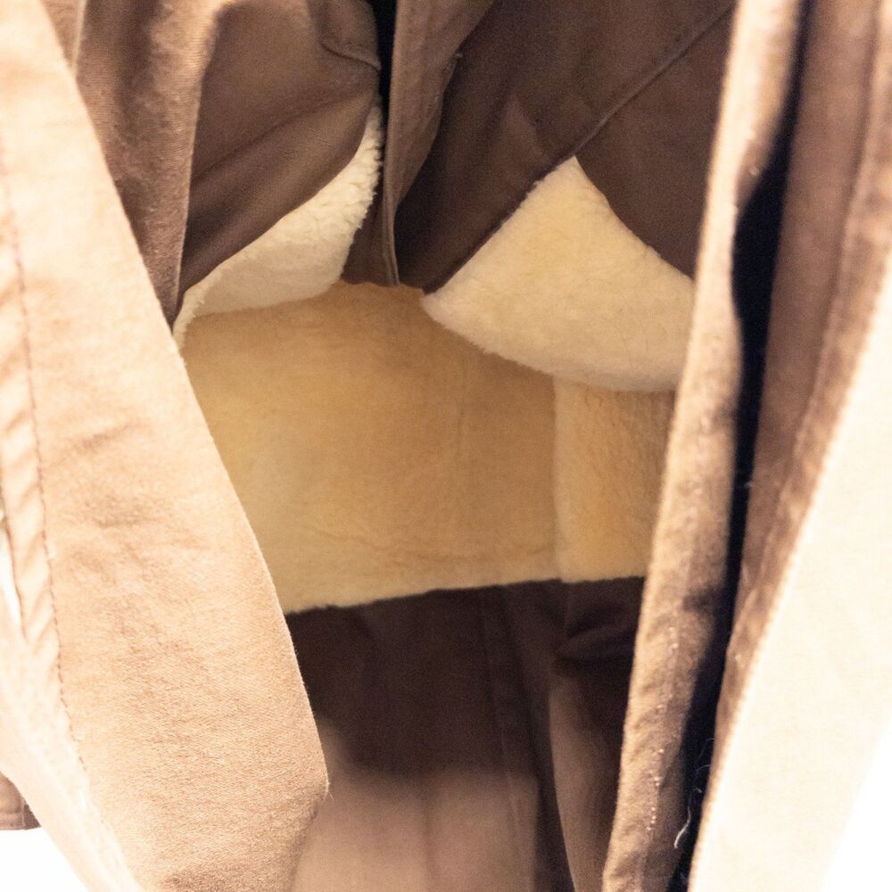 1950s Windward Mouton Collar Mackinaw Coat Belted Canvas Workwear Sheepskin M - Picture 10 of 12